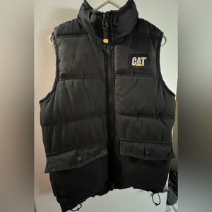 CAT Caterpillar Black Insulated Workwear Puffer Vest Mens Medium Utility Zip